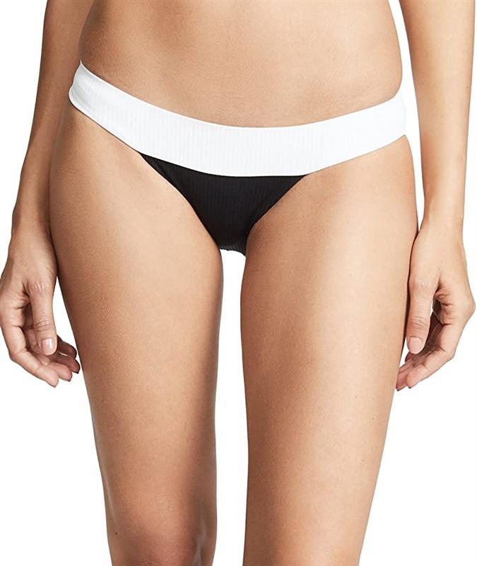 NWOT Pilyq Two Tone S Black & White Ribbed Bikini Swim Bottoms #99263