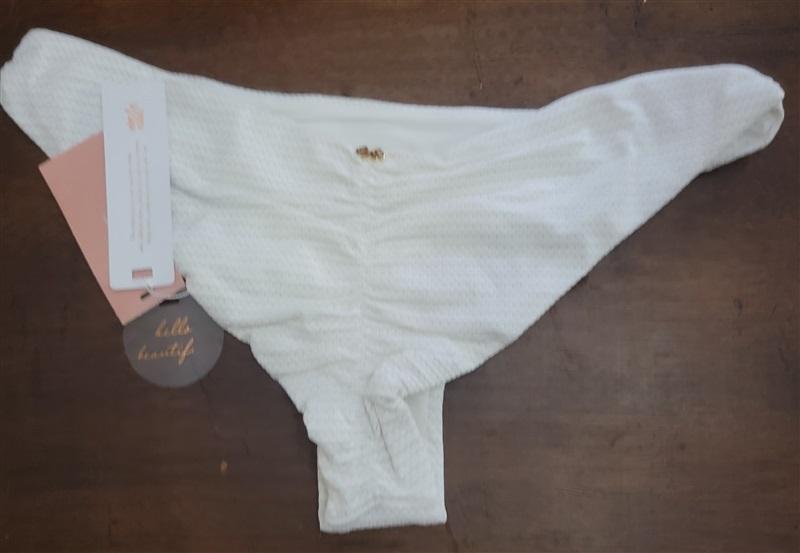 NWT PIlyq Monroe M White Ruched Textured Cheeky Bikini Swim Bottom #97915