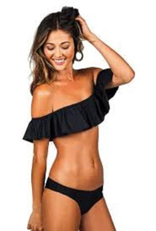 NWT Raisins M Mermaid Flounce Bra Swim Top Black 99291