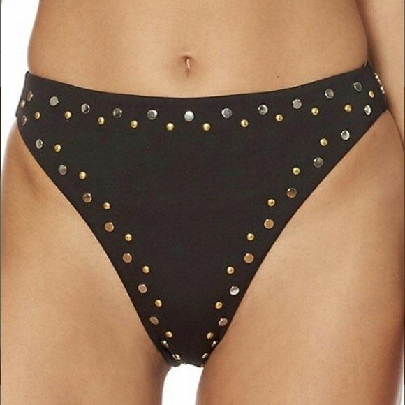 NWT Dolce Vita XL Black Studded High-Waist Bikini Swim Bottom 99296