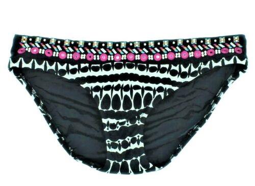 NWT Nanette Lepore L Low-Rise BEADED Print Swimsuit Bikini Swim Bottoms 99318