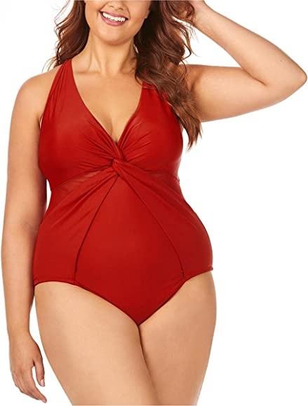 NWT Raisins Canaria 22W Solid Red Twist Front One-Piece Swimsuit #99334