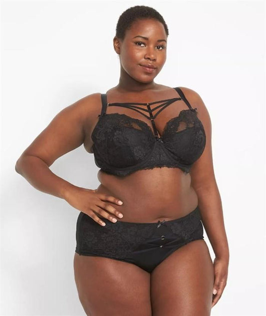 NWT Cacique 40C Lace Strappy Lightly Lined French Balconette Bra Black #99357