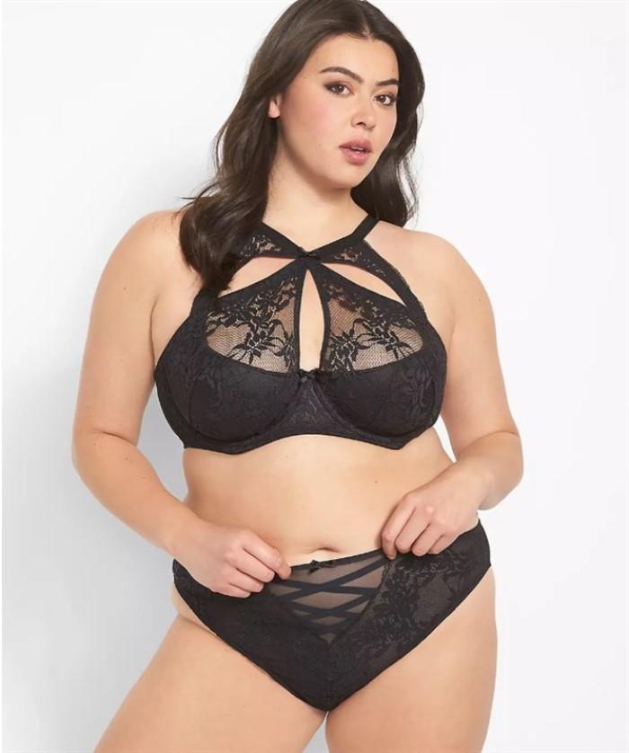 NWT Cacique 40C Lace High-Neck Lightly Lined French Balconette Bra Black #99358