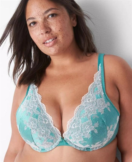 NWT Cacique 40D Modern Boost Plunge Hi Apex Shine Bra 0922 Aqua #99371
