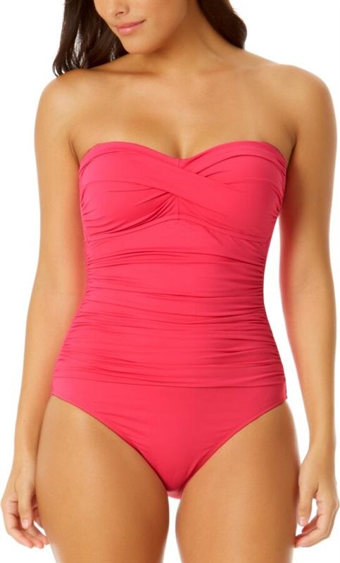 NWOT Anne Cole Live In Color S Pink Twist Bandeau 1PC Swimsuit #99408