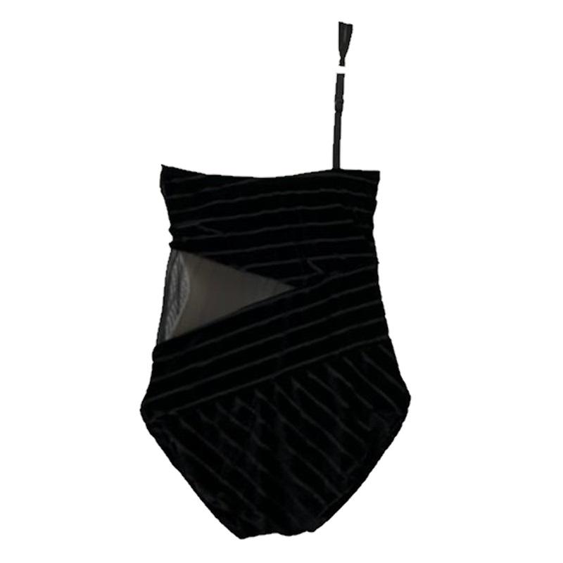 NWOT Kenneth Cole Black Velvet L One-Shoulder Mesh One-Piece Swimsuit #99495