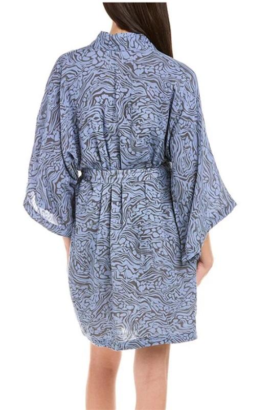 NWT Calme L Double Gauze Belted Kimono Robe Blue Gray 99510