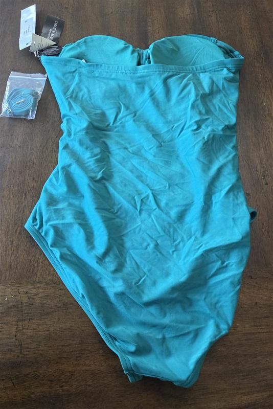 NWT Carmen Marc Valvo SZ 4 Solid Bow Bandeau 1PC Swimsuit Green 99542