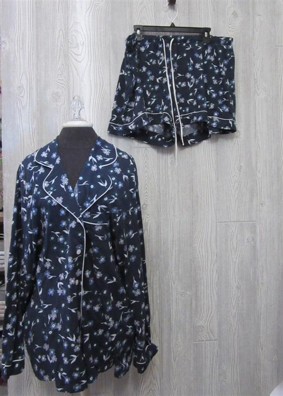 NWT Cosabella XL Bella Long Sleeve Top & Boxer Shorts Pajama Set Blue 99585