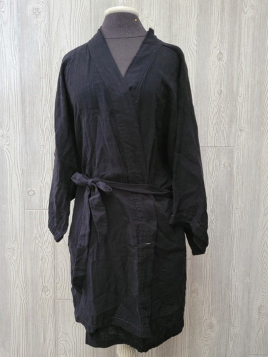 NWT Calme XL Double Gauze Belted Kimono Robe Black 99590