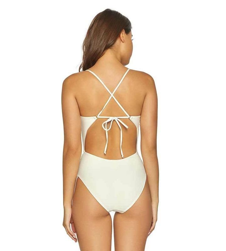 NWOT PilyQ S Victoria Lace Cruise Wear Black 1PC Lace up Swimsuit 99593