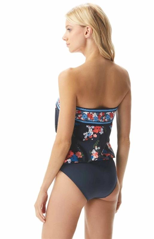 NWT Michael Kors Blouson S Navy Floral Bandeau Tankini Swim Top #99649