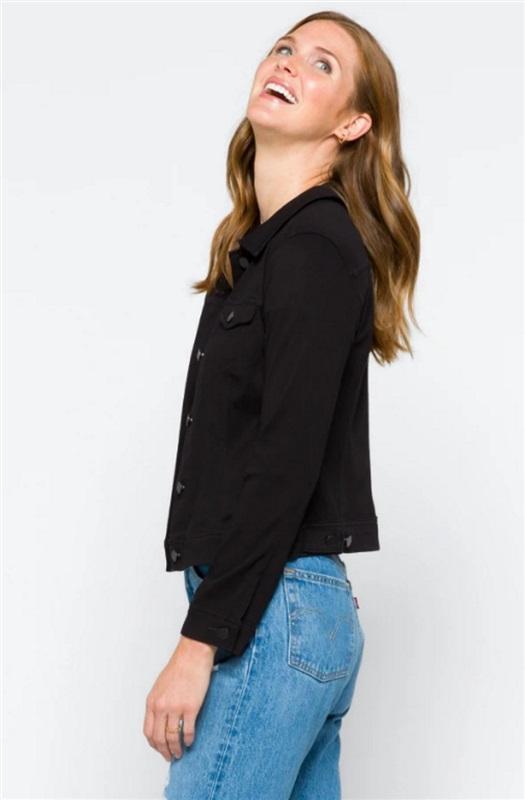 NWT Liverpool L Kolten Denim Jean Jacket Black Stretch Dark Wash 99655