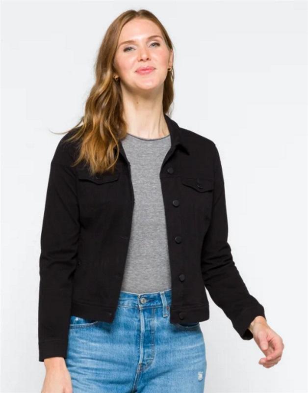 NWT Liverpool M Kolten Denim Jean Jacket Black Stretch Dark Wash 99656