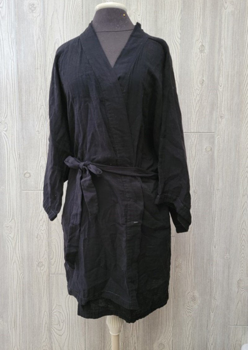 NWOT Calme M Double Gauze Belted Kimono Robe Black 99717