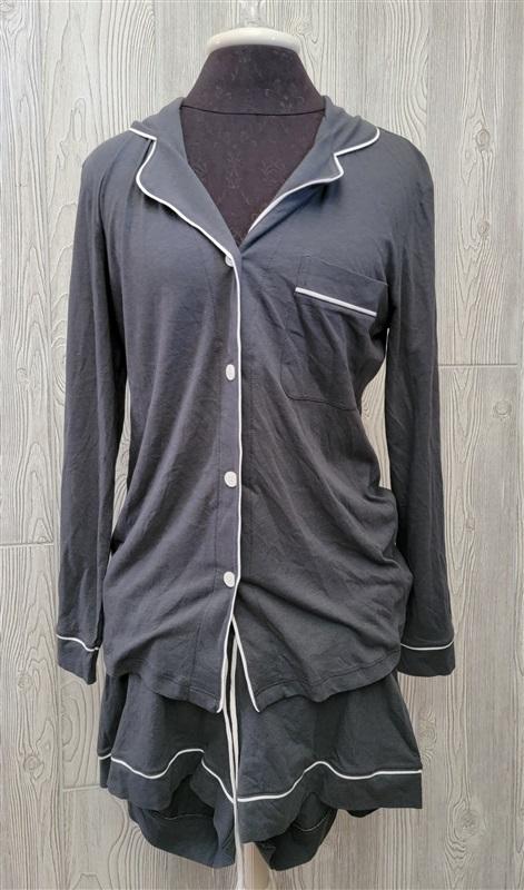 NWT Cosabella L Bella Long Sleeve Top & Boxer Shorts Pajama Set Dk Gray 99722