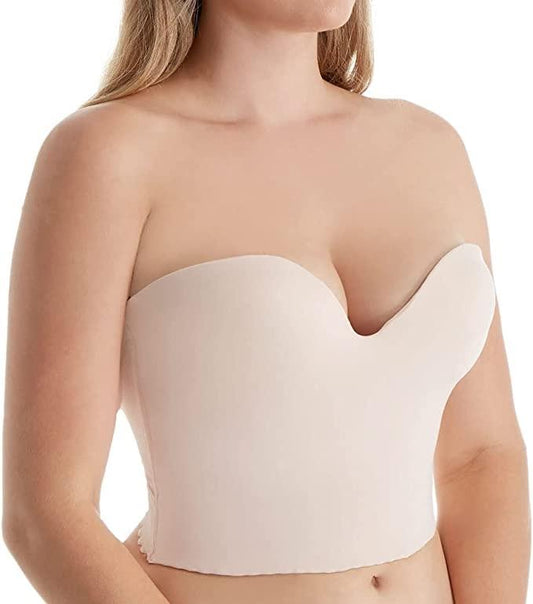 NWT Carnival 40D Invisible Plunge Longline Seamless Bustier Bra 306 White 99726