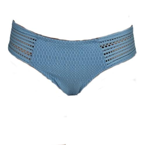 NWT Robin Piccone Pearl S Blue Crochet Side-Tabs Full Bikini Swim Bottom #99769