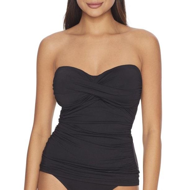 NWT Anne Cole Live In Color S Black Twist Front Bandeau Tankini Swim Top #99771