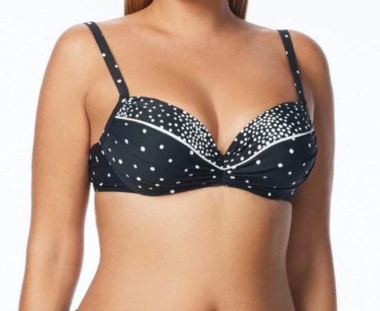 NWT Coco Reef Cast Black 32/34E Spotted Underwired Bikini Swim Top #99780