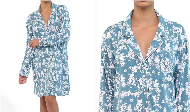 NWT Papinelle M ISABELLE DEEP TEAL MODAL LONG SLEEVE NIGHTSHIRT 99822