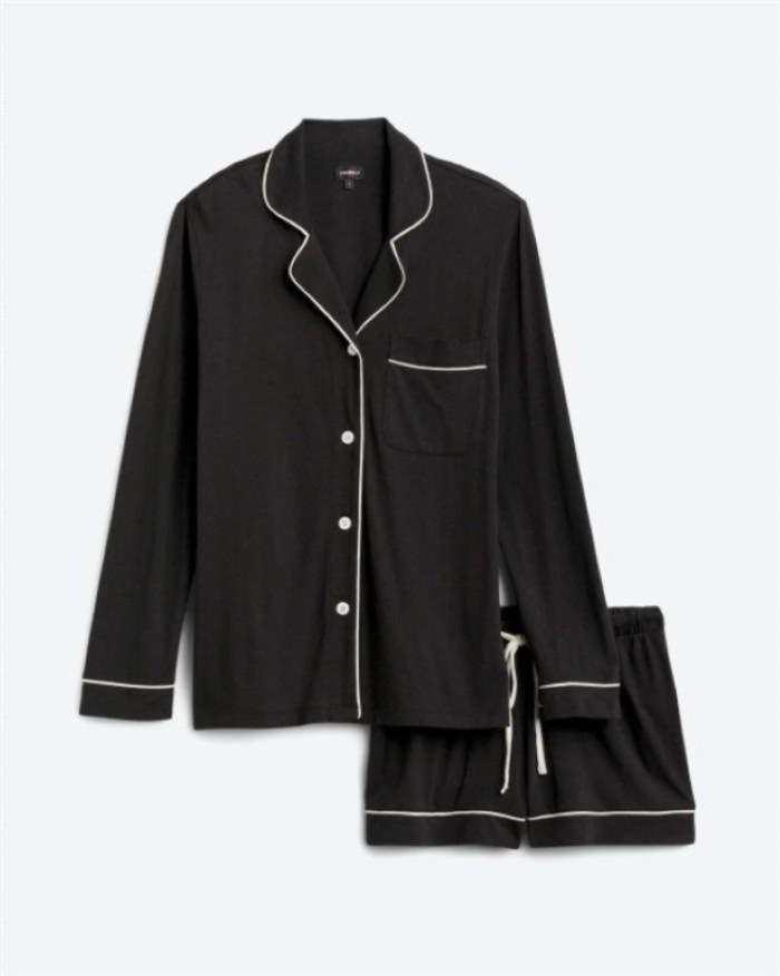 NWOT Cosabella 2X Bella Long Sleeve Top & Boxer Shorts Pajama Set Black 99823