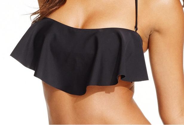 NWT Raisins Shayla M Solid Black Flounced Bandeau Bikini Swim Top #99825