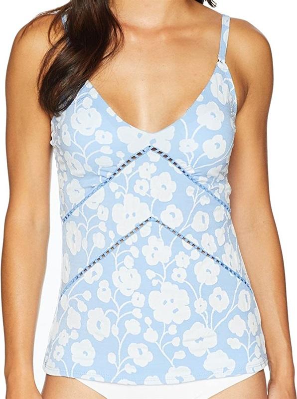 NWT Robin Piccone Saide S Sky Blue Floral Halter Tankini Swim Top #99950