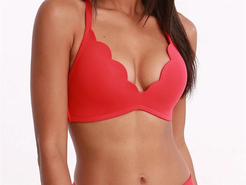 NWOT Seafolly Pearl Edge SZ 8 Solid Red Push-Up Bikini Swim Top #99955