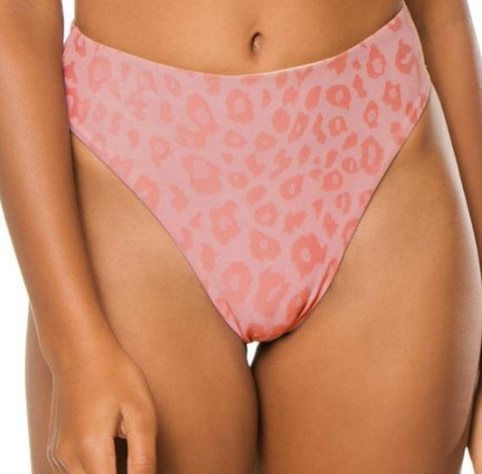 NWT Pilyq Pink Leopard S Animal Print High-Waisted Bikini Swim Bottom #99961