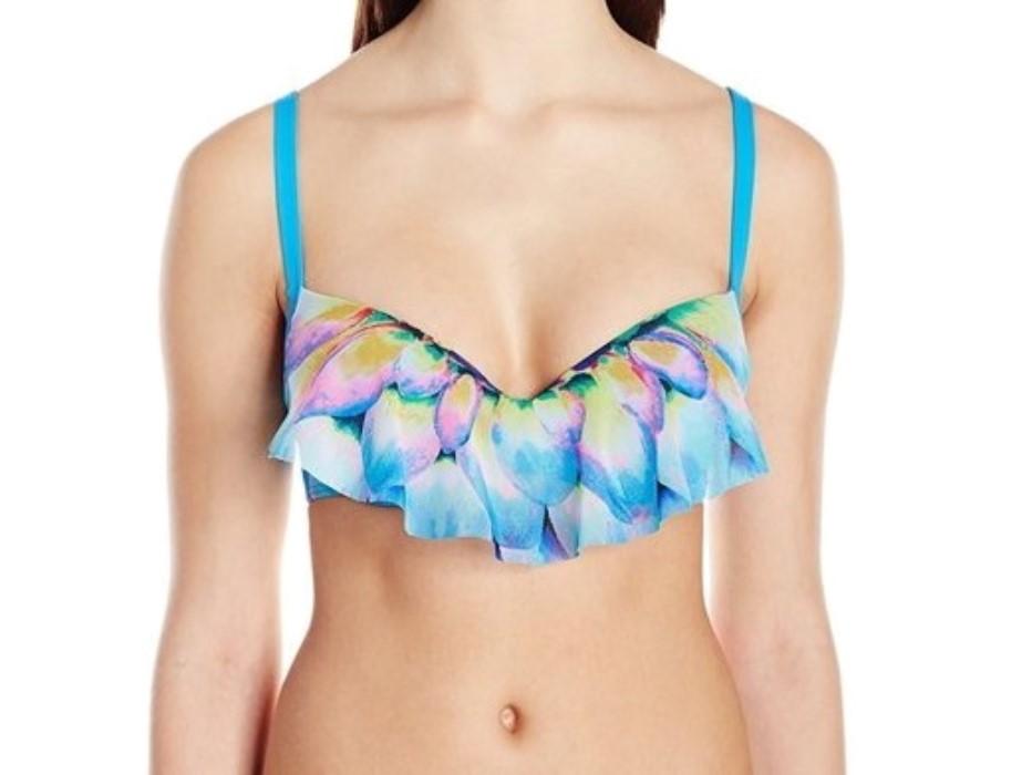 NWT Coco Reef Aura Ruffle 36/38C Blue Underwired Bikini Swim Top #99970