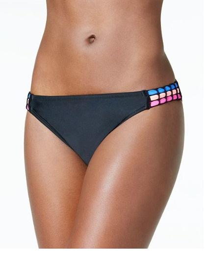 NWT California Waves M Low-Rise Black Woven Neon Bikini Swim Bottom 86222