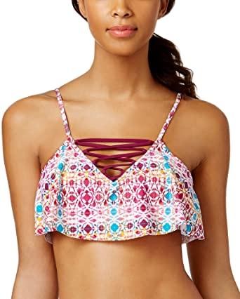 NWT Hula Honey Strappy Flounce Lace Up Bikini Swim Top #88270