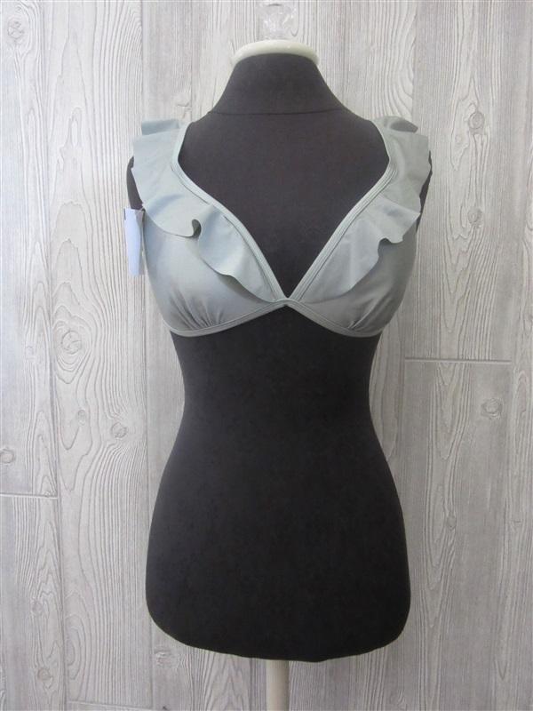 NWOT No Boundaries Shiny Green Ruffled Tie Back XL Bikini Swim Top 92437