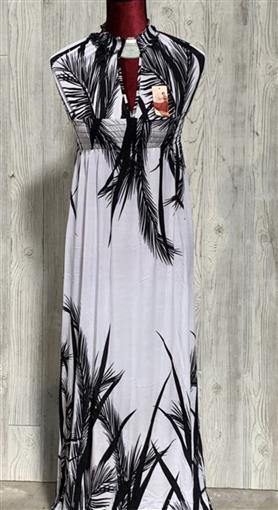 NWT Hawaiian Palms Open Back Keyhole White & Black Maxi Dress Sundress L 07