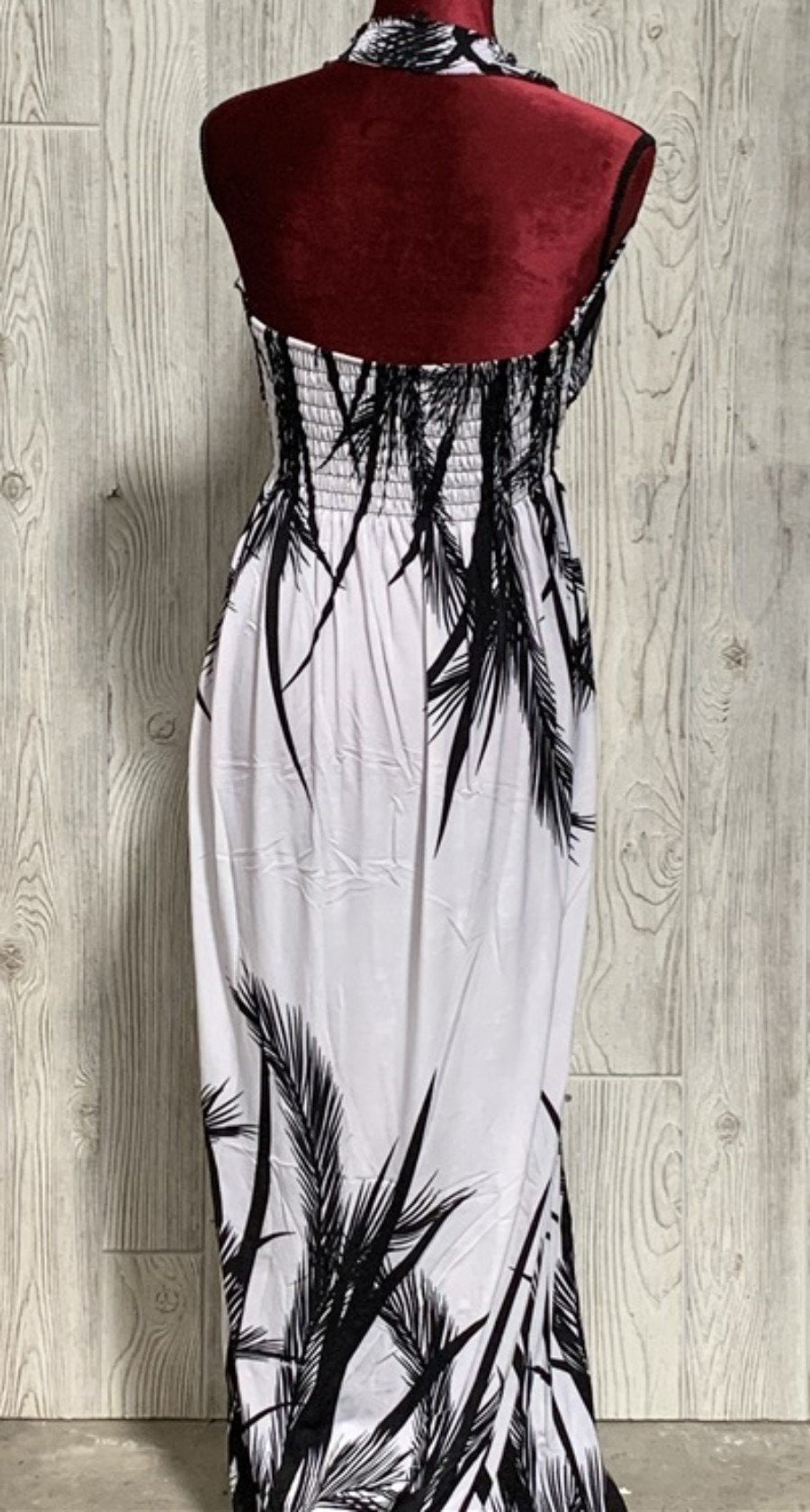 NWT Hawaiian Palms Open Back Keyhole White & Black Maxi Dress Sundress L 07