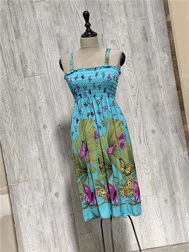 NWT Summer Butterflies Aqua Gathered Bust Stretch Midi Dress Sundress XL #12