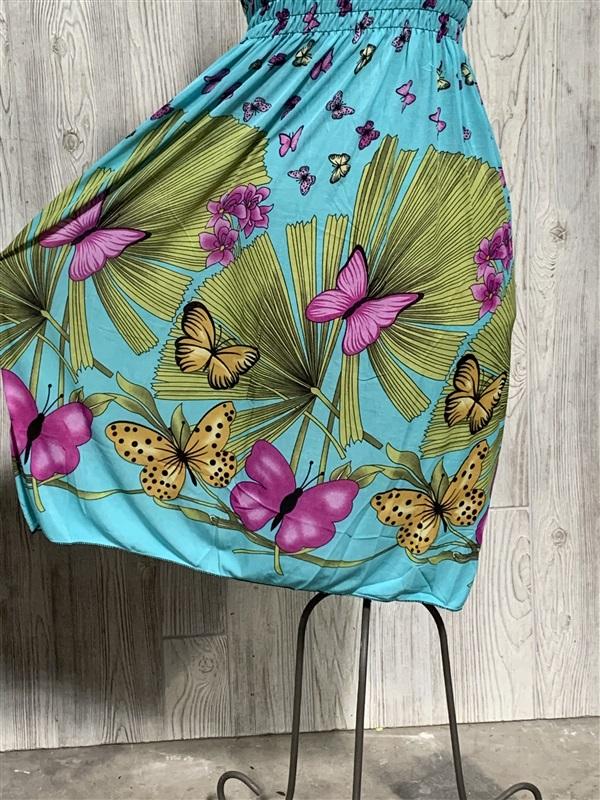 NWT Summer Butterflies Aqua Gathered Bust Stretch Midi Dress Sundress XL #12
