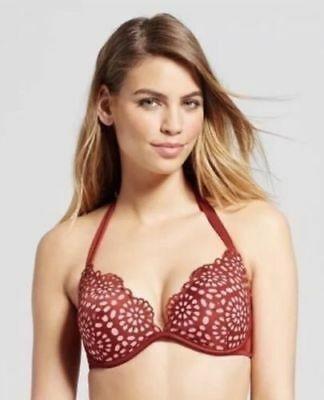 NWOT Shade & Shore 36B Dahlia Lace Tie-Back Cut-Out Swim Top RED #87820