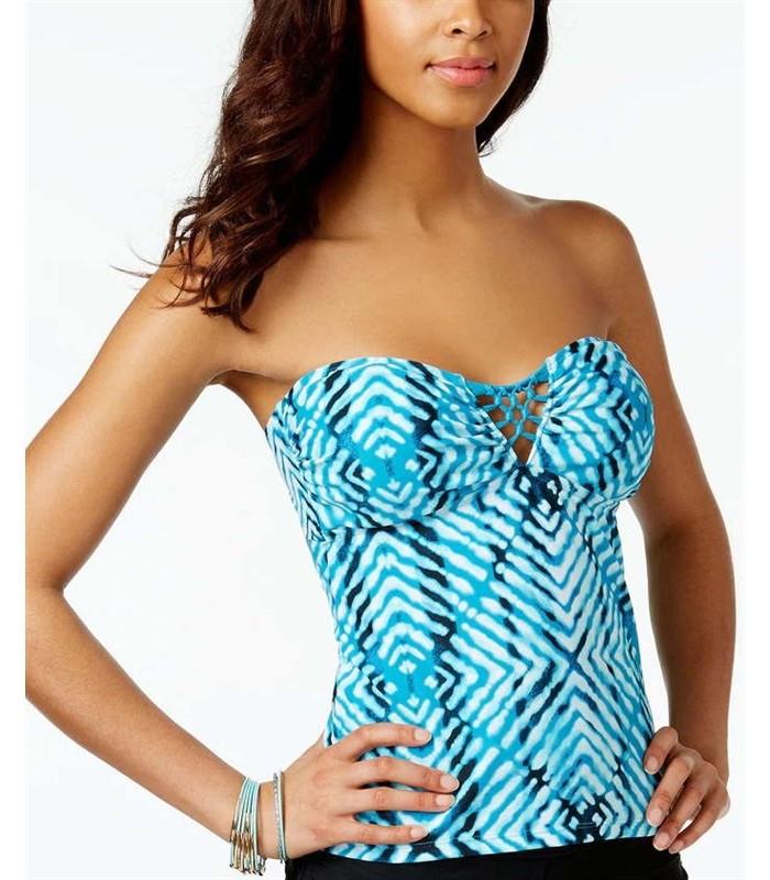 NWT Hula Honey M After Shock Blue Geometric Strapless Tankini Top #89450