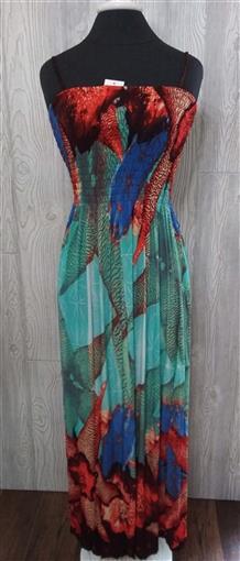 NWT Gathered Bust Stretch Sundress Maxi Dress Aqua & Orange Water Lilies XXL #23
