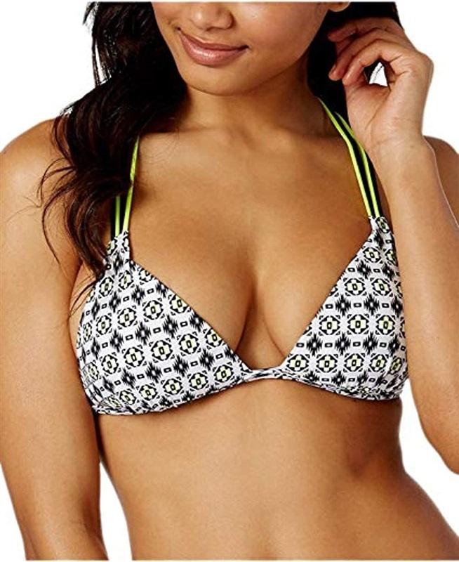 NWT Hula Honey S Neon Festival Black Yellow White Push-Up Swim Top #89498
