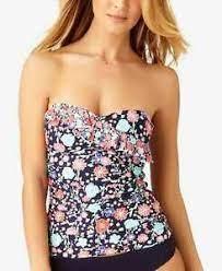 NWTD Anne Cole XS Lazy Daisy Blue Flounce Shirred Tankini Bandeaukini Top #87656