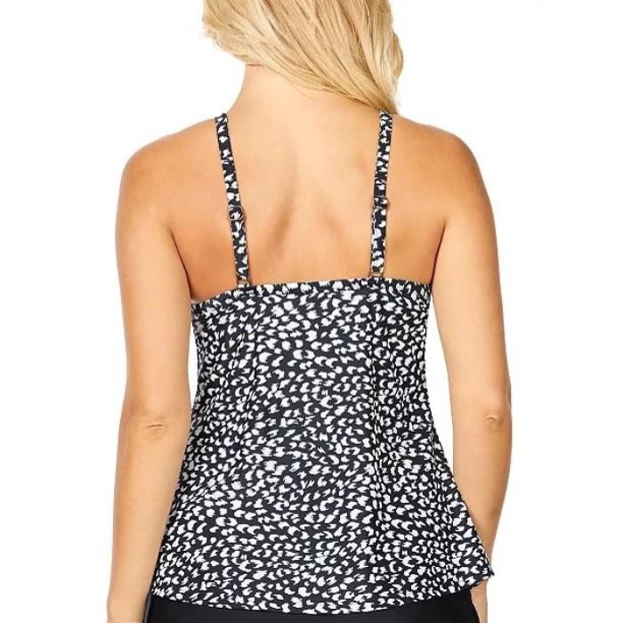 NWT Island Escape 6 Gemini Push-Up Tankini Top Black White Animal Print #86835