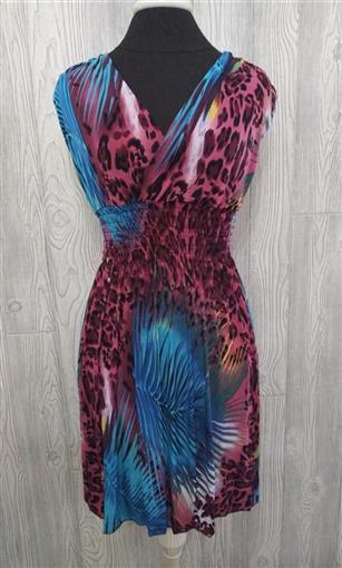 NWT V-Neck Maui Jungle Gray Cheetah Blue Red Stretch Sundress Midi Dress L 04