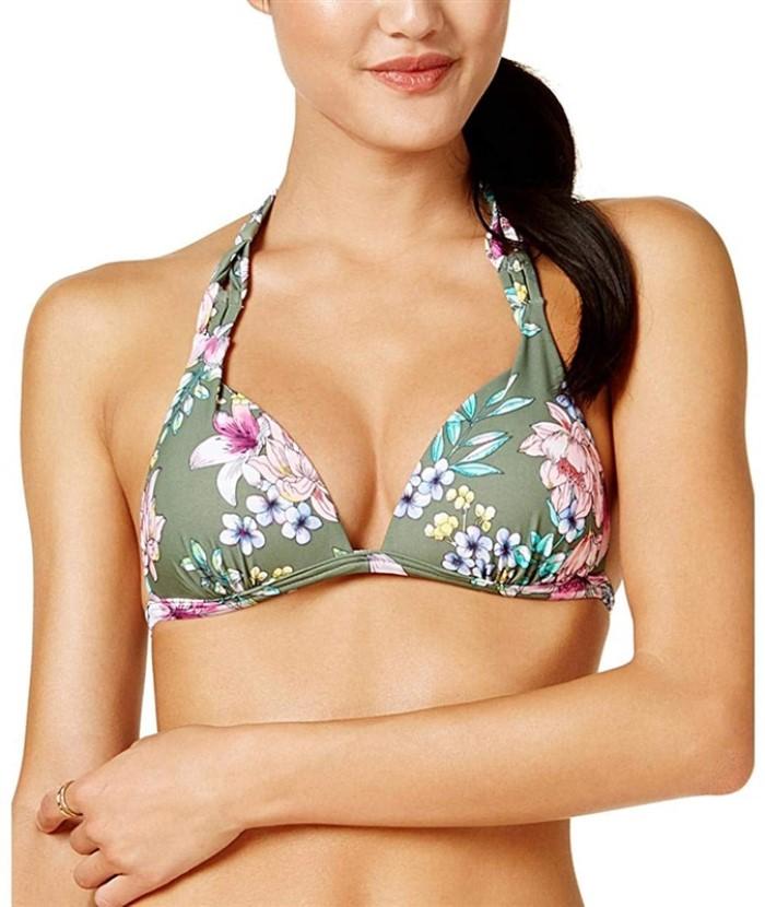 NWT Hula Honey XS Tropical Romance Green Floral Wireless Bra Bikini Top #89453