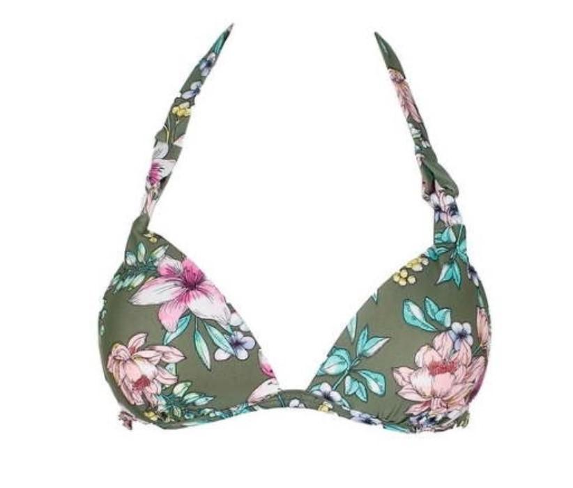 NWT Hula Honey XS Tropical Romance Green Floral Wireless Bra Bikini Top #89453