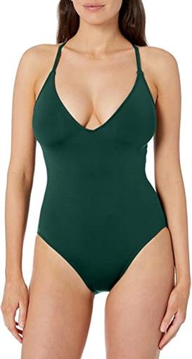 La Blanca 6 Island Goddess V-Front Lattice Back One Piece Swimsuit Green 90117