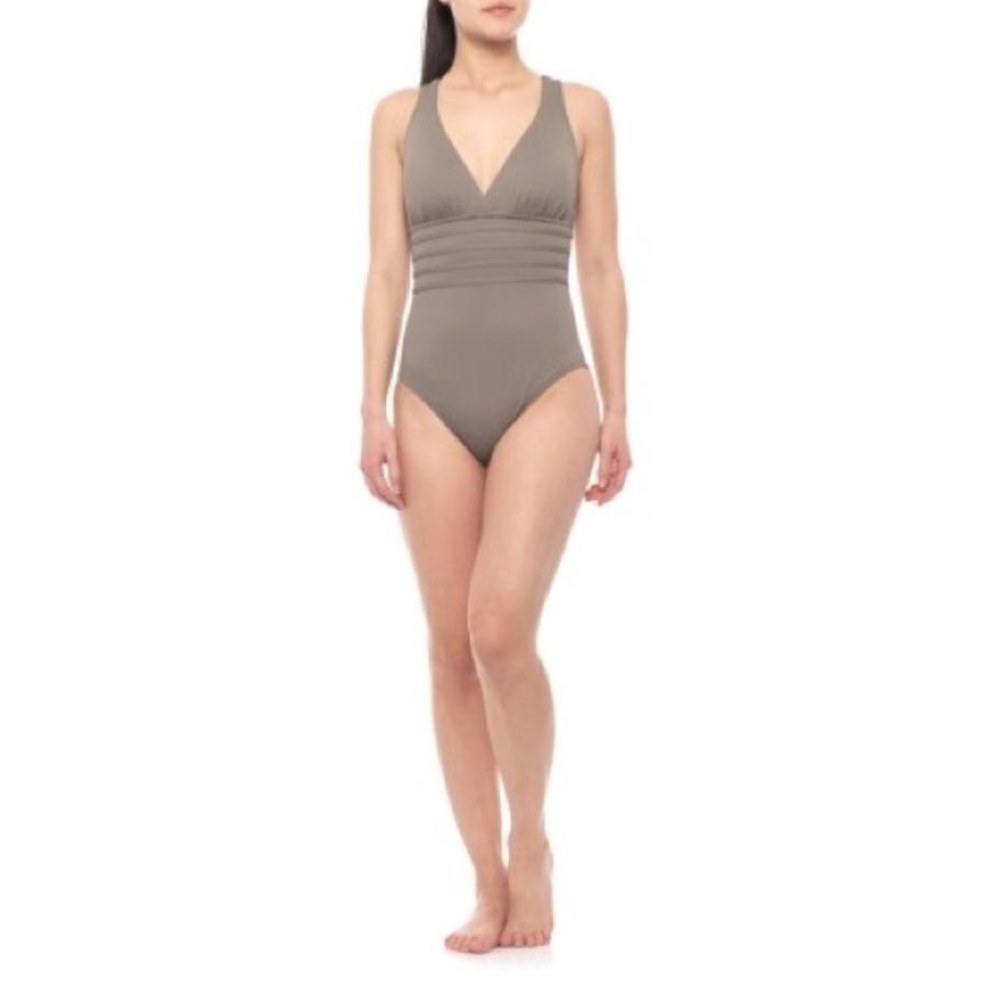 NWT La Blanca 14 Island Goddess Mio One-Piece Swimsuit Taupe #90137